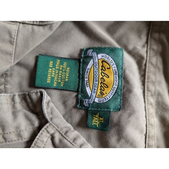 Cabelas Mens XL Long Sleeve Button-Up Shirt Khaki Outdoor Fishing Hunting Cotton - Picture 4 of 6
